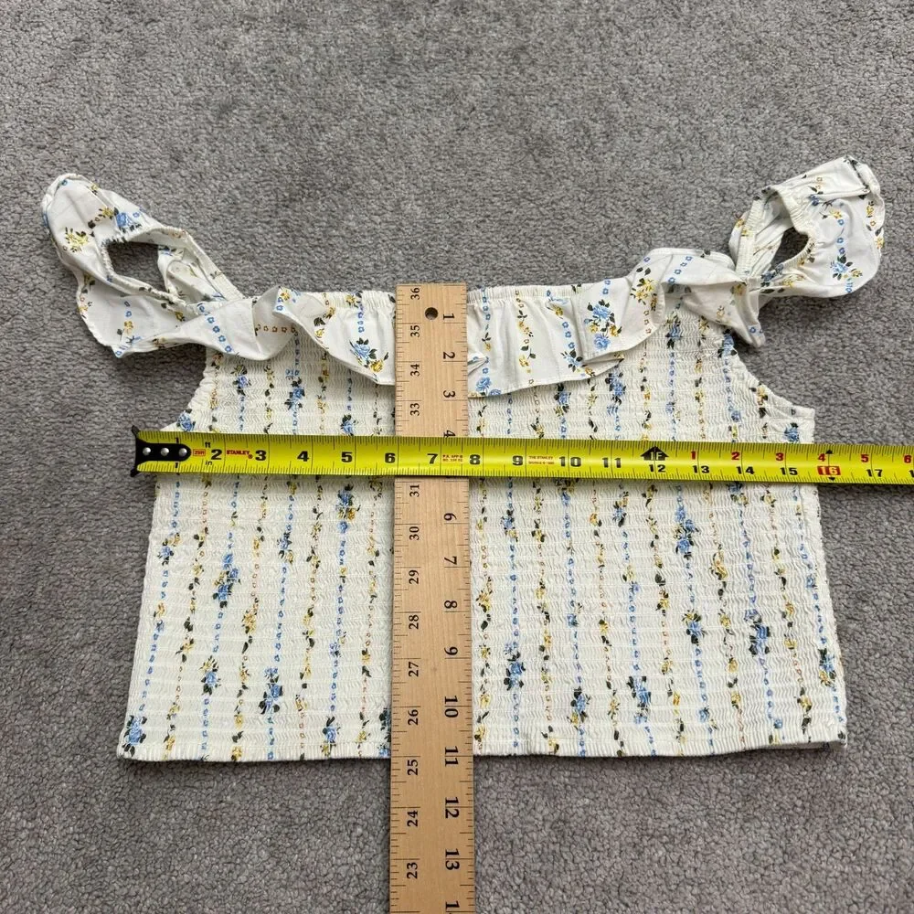 Wild Fable Smocked Cropped Off Shoulder Top Womens Large White Floral Ruffle